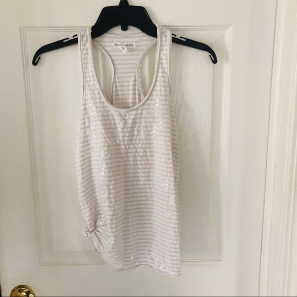 Aeropostale white sparkly sequins racer back tank top size XS